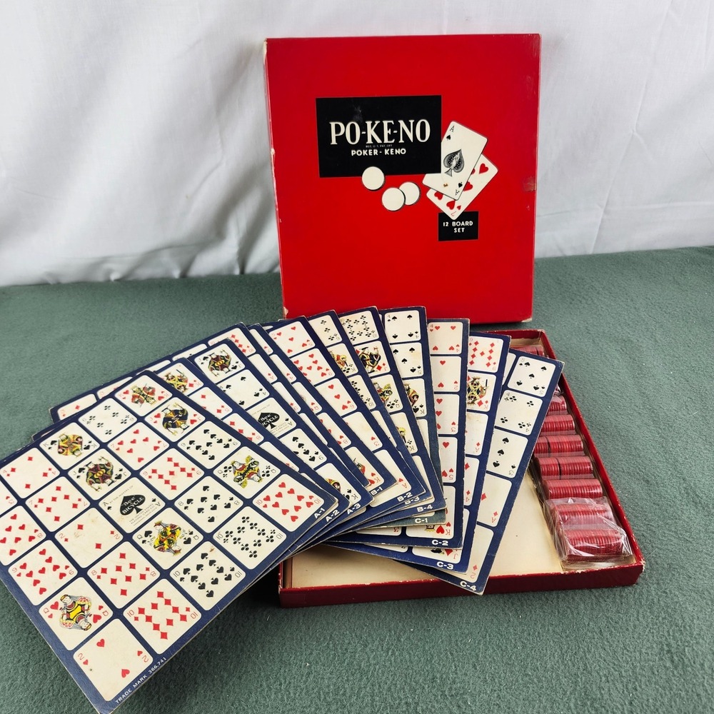 Vintage Po-Ke-No PoKeNo Board Game Poker Keno Bingo Style COMPLETE